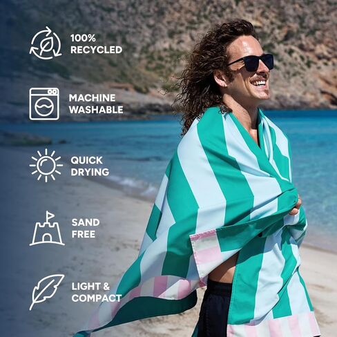 منشفة الشاطئ Dock & Bay - سريعة الجفاف، خالية من الرمال - صغيرة الحجم وخفيفة الوزن - معاد تدويرها بنسبة 100% - تتضمن حقيبة - رصيف باستيل - كبيرة (160 × 90 سم، 63 × 35) in Kuwait