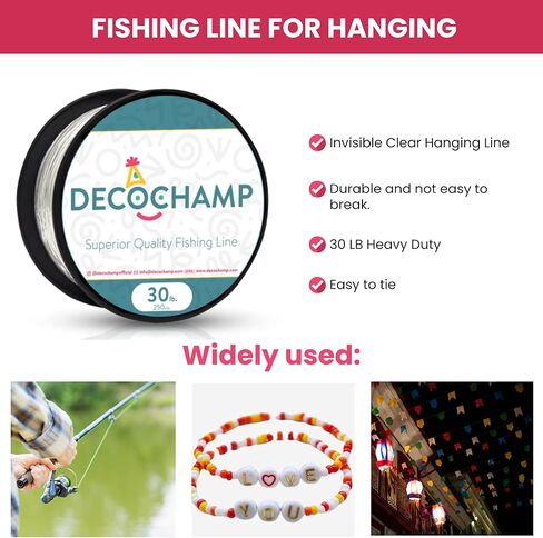 Decochamp DecoFishing Line - Strong Clear Fishing Line Heavy Duty Fishing Lines Superior Nylon Material Ice Fishing Line Durable for Hanging Decor in Saudi Arabia