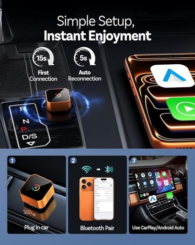 2026 محول Aimoon Mini Wireless CarPlay ترقية سلكي إلى لاسلكي لـ CarPlay وAndroid، التوصيل والتشغيل التلقائي السريع، إعادة الاتصال التلقائي والتحكم المستقر بدون تأخير تشغيل السيارة لهاتف iPhone iOS 10+ Android 11+ in Kuwait