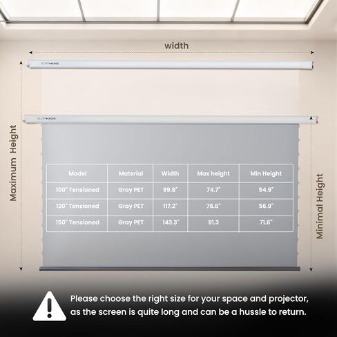 ALR Tensioned Motorized Projector Screen by SilverMagic - Tab Tensioned and Modern Design Gray Screen with White Aluminum case for Home Theater/Living Room/Patio/Office/Classroom - 120 inch 16:9 in Saudi Arabia