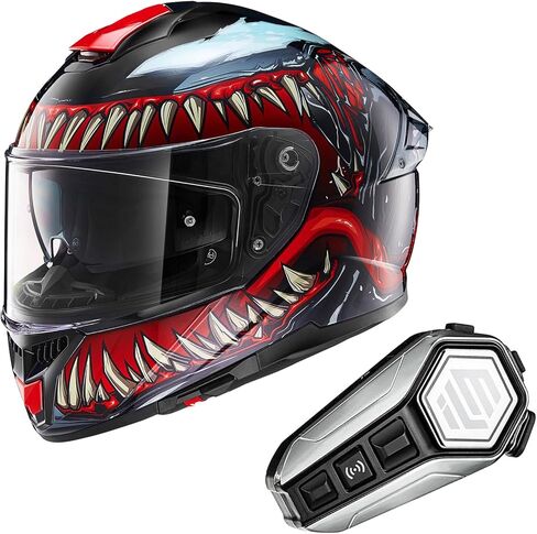 ILM Full Face Dual Visor Adult Motorcycle Helmet with Rear Wing (TheNight, XL) and Bluetooth Headset with Hi-Fi System in Saudi Arabia