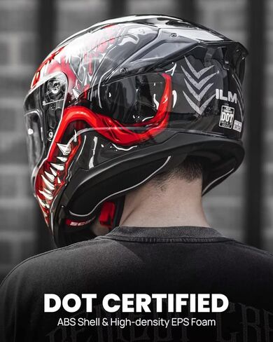 ILM Full Face Dual Visor Adult Motorcycle Helmet with Rear Wing (TheNight, XL) and Bluetooth Headset with Hi-Fi System in Saudi Arabia