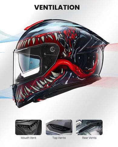 ILM Full Face Dual Visor Adult Motorcycle Helmet with Rear Wing (TheNight, XL) and Bluetooth Headset with Hi-Fi System in Saudi Arabia