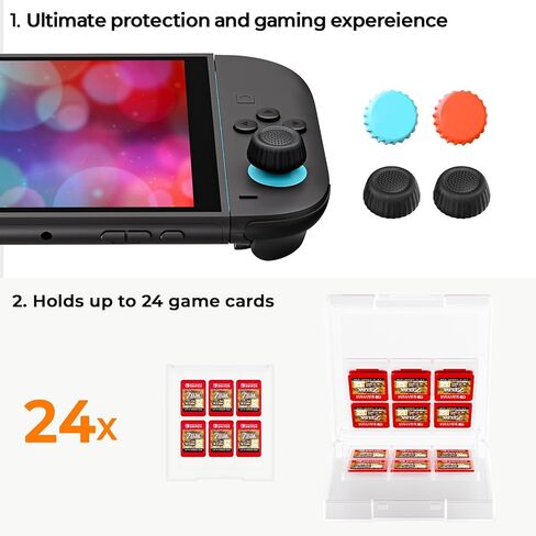 حزمة ملحقات وحدات التحكم الاحترافية لجهاز Nintendo Switch 2 17 في 1: حقيبة حمل، حافظة واقية قابلة للإرساء، مقابض Joy-con، عجلات القيادة، واقيات الشاشة، حافظة بطاقات الألعاب، مقابض الإبهام لجهاز Switch 2 in Kuwait