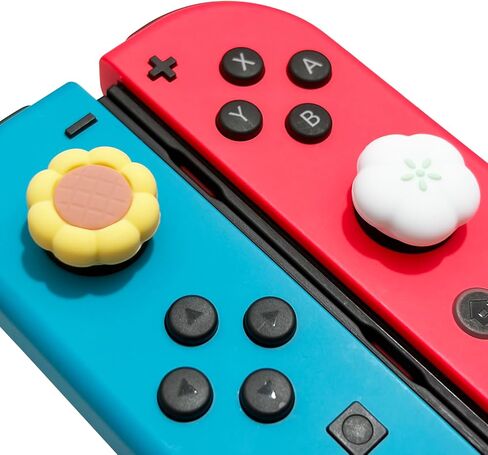 Silicone Thumb Grips for Nintendo Switch/Switch OLED/Lite, Cute Floral Joystick Cover Caps (4-Pack), Sunflower & White Flower, Yellow and White in Saudi Arabia