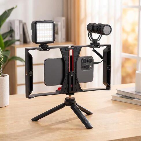 Handheld Smartphone Gimbal Stabilizer - Rotating Phone Mount with 3 Cold Shoe Expansion Ports for Microphones and Lights in Saudi Arabia