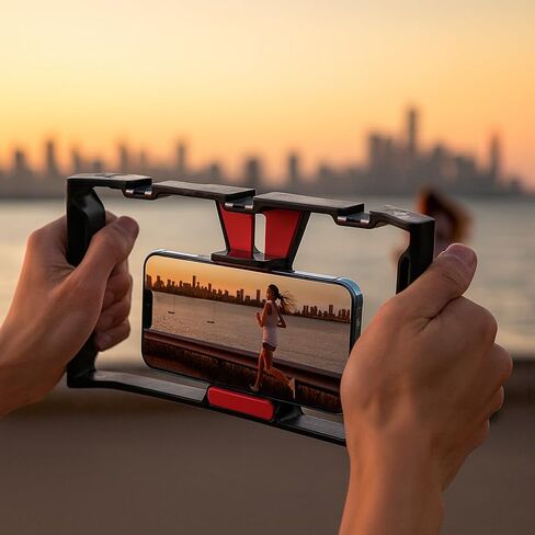 Handheld Smartphone Gimbal Stabilizer - Rotating Phone Mount with 3 Cold Shoe Expansion Ports for Microphones and Lights in Saudi Arabia