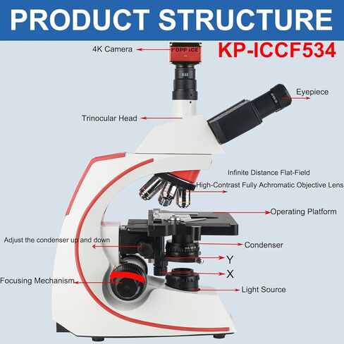 155X-3870X Research Grade Electron Biological Microscope with 8.3 Megapixel 4K Camera in Saudi Arabia