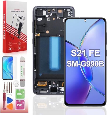 شاشة OLED لهاتف Samsung Galaxy S21 FE 5G بديلة لشاشة Galaxy S21 FE SM-G990B SM-G990B/DS مجموعة رقمية لشاشة تعمل باللمس مع مجموعة أدوات (إطار أسود) in Kuwait