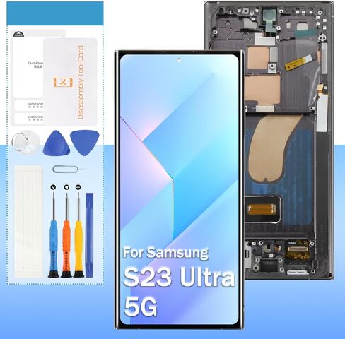 شاشة OLED بديلة لهاتف Samsung Galaxy S23 Ultra SM-S918B SM-S918U SM-S918U1 SM-S918W، SM-S918N، SM-S9180، SM-S918E 6.8 بوصة مجموعة رقمية تعمل باللمس مع أدوات (أسود مع إطار) in Saudi Arabia
