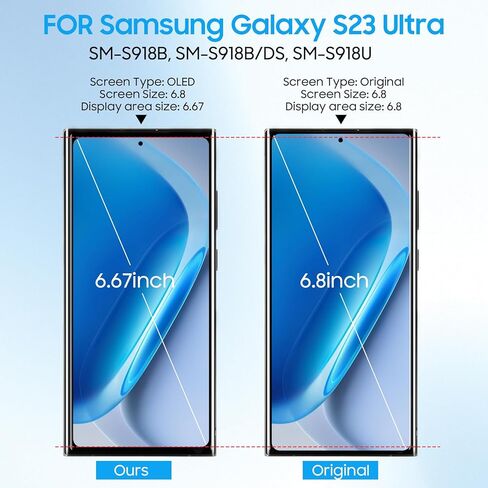 شاشة OLED بديلة لهاتف Samsung Galaxy S23 Ultra SM-S918B SM-S918U SM-S918U1 SM-S918W، SM-S918N، SM-S9180، SM-S918E 6.8 بوصة مجموعة رقمية تعمل باللمس مع أدوات (أسود مع إطار) in Saudi Arabia