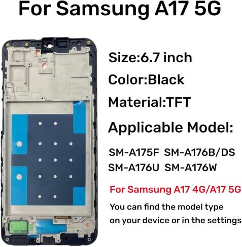 شاشة TFT Galaxy A17 5G بديلة لشاشة Samsung Galaxy A17 5G LCD شاشة Pantalla التي تعمل باللمس محول رقمي A17 4G مع مجموعة أدوات الإطار SM-A176B/DS بدون بصمة إصبع in Saudi Arabia