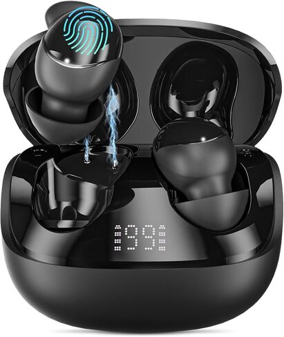 سماعات أذن T33 Sleep، سماعات أذن بلوتوث 6.0 بخاصية إلغاء الضوضاء للنوم الجانبي، ANC حتى 98%، وضع النوم، وقت تشغيل 48 ساعة، سماعات أذن صغيرة مريحة مناسبة للنوم والسفر والعمل، أسود in Kuwait