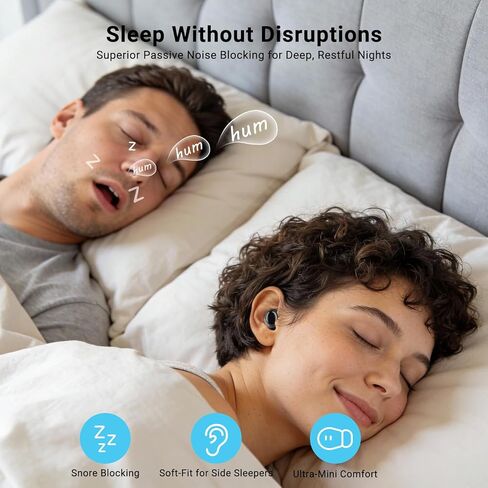 سماعات أذن T33 Sleep، سماعات أذن بلوتوث 6.0 بخاصية إلغاء الضوضاء للنوم الجانبي، ANC حتى 98%، وضع النوم، وقت تشغيل 48 ساعة، سماعات أذن صغيرة مريحة مناسبة للنوم والسفر والعمل، أسود in Kuwait