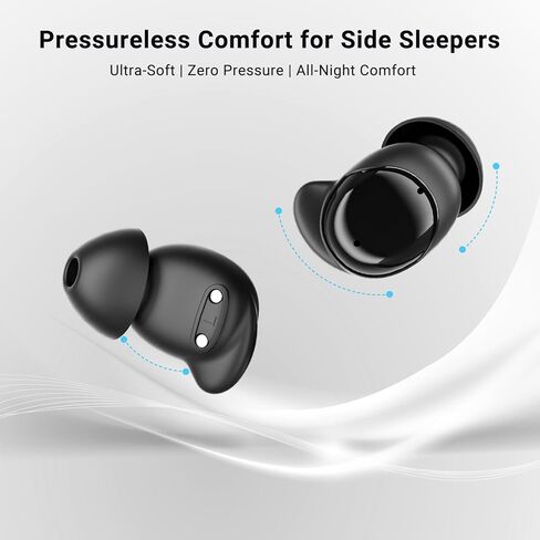 سماعات أذن T33 Sleep، سماعات أذن بلوتوث 6.0 بخاصية إلغاء الضوضاء للنوم الجانبي، ANC حتى 98%، وضع النوم، وقت تشغيل 48 ساعة، سماعات أذن صغيرة مريحة مناسبة للنوم والسفر والعمل، أسود in Kuwait