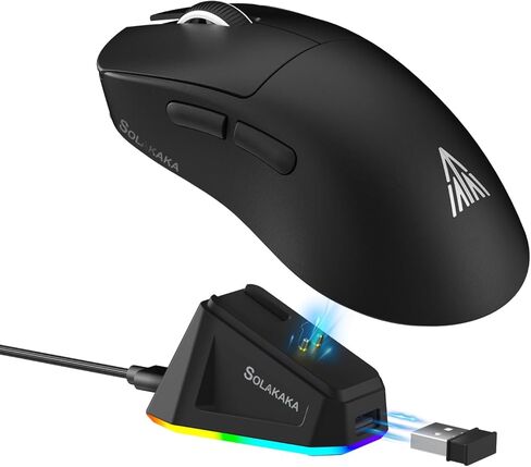 SOLAKAKA SM822 Wireless Gaming Mouse with Charging Dock, Tri-Mode Wireless Mouse, PAW3311 Optical Sensor, Up to 24,000DPI, 62g Lightweight Mouse with 5 programmable Buttons, for PC, Laptop (White) in Kuwait