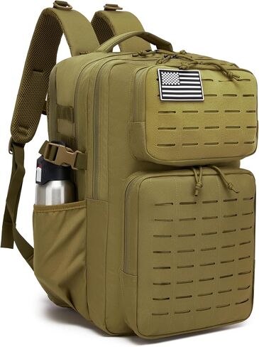 حقيبة ظهر Wotony العسكرية التكتيكية للرجال مقاومة للماء Daypack 3 Day Assault Pack تصميم حزام MOLLE مقطوع بالليزر مع حامل زجاجة ماء حقيبة هجوم تكتيكية صغيرة سوداء (أسود، 30L) in Kuwait