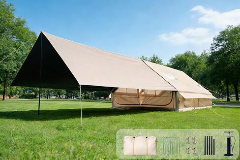 Inflatable Tents for Camping, Easy Setup Inflatable Tent with Canopy, Large Glamping Tent with Pump,Waterproof Oxford 4 Season Air Tent with Skylight Mesh Windows for 2/4/6/8/12 Person in Kuwait