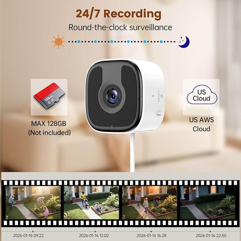 2 حزمة من كاميرات النافذة 3MP 2K، 2.4 جيجا هرتز و5 جيجا هرتز واي فاي كاميرات داخلية وخارجية لاسلكية لأمن المنزل مع رؤية ليلية ملونة محسنة، ملصق تثبيت، كشف الأشخاص والحركة in Kuwait