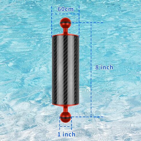 1" Dual Ball Underwater Carbon Fiber Buoyancy Aquatic Arm D60mm 110-550g Floating Diving DSLR Action Camera Tray Cage Extension (8 inches,Red) in Saudi Arabia