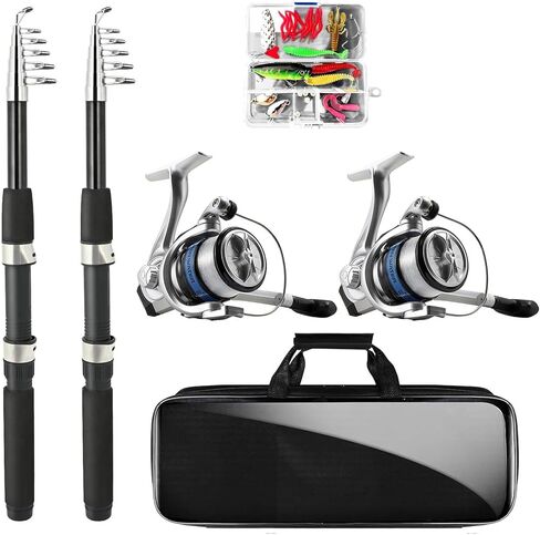 Telescopic Fishing Rod and Reel Combo, 2PCS 5.9FT Collapsible Fishing Pole Set with Pre-Loaded Spinning Reel Lures and Carrier Bag, Saltwater Freshwater Fishing Gear for Adults in Saudi Arabia