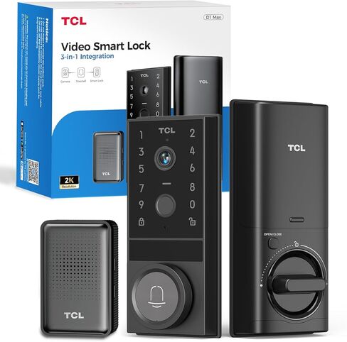 TCL Video Smart Lock D1 Max ، 3-in-1 2K Camera+Doorbell+Phousprint Door Lock ، و Wi-Fi Deadbolt المدمج للباب الأمامي ، وإدخال بدون مفتاح ، وقفل تلقائي ، والتحكم عن بُعد في التطبيق ، وتثبيت سهل. in Saudi Arabia