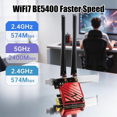 بطاقة FENVI FV-BE5400Pro Wi-Fi 7 PCIe، محول لاسلكي ثلاثي الموجات بسرعة 5.4 جيجابت في الثانية مع بلوتوث 5.4، MLO | OFDMA | MU-MIMO، بطاقة شبكة WiFi7 MT7925 لألعاب الكمبيوتر المكتبي بدقة 4K، تدعم AMD/Intel in Saudi Arabia