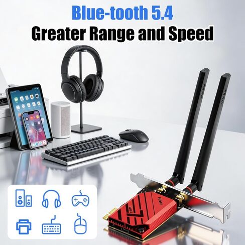 بطاقة FENVI FV-BE5400Pro Wi-Fi 7 PCIe، محول لاسلكي ثلاثي الموجات بسرعة 5.4 جيجابت في الثانية مع بلوتوث 5.4، MLO | OFDMA | MU-MIMO، بطاقة شبكة WiFi7 MT7925 لألعاب الكمبيوتر المكتبي بدقة 4K، تدعم AMD/Intel in Saudi Arabia