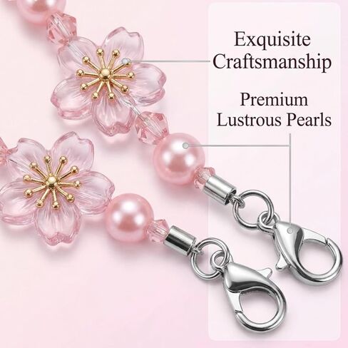 Cherry Blossom Phone Charm Wristlet - Kawaii Pink Beaded Lanyard Strap - Cute Aesthetic Camera Phone Chain Y2K in Saudi Arabia