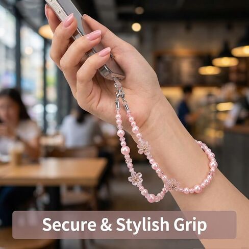 Cherry Blossom Phone Charm Wristlet - Kawaii Pink Beaded Lanyard Strap - Cute Aesthetic Camera Phone Chain Y2K in Saudi Arabia
