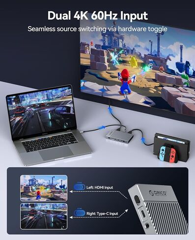 بطاقة التقاط HDMI المحمولة من ORICO IS6 4K للبث، مدخلات مزدوجة 4K@60 هرتز، بطاقة التقاط ألعاب USB C مع منافذ صوت متوافقة مع PS5، وXbox، وSwitch، وتسجيل OBS، وتعمل على الكمبيوتر الشخصي، وMac، والكمبيوتر المحمول، وiPad in Saudi Arabia