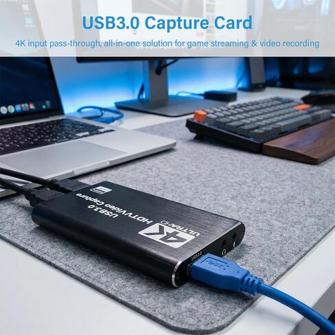 4K HDTV Video Capture Card with 1080P 60FPS, USB 3, 0 Game Recorder for Streaming/Gaming/Meetings - Plug & Play, Ultra-Low Latency, HDR Support in Saudi Arabia