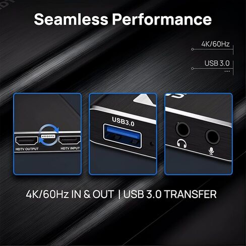 4K HDTV Video Capture Card with 1080P 60FPS, USB 3, 0 Game Recorder for Streaming/Gaming/Meetings - Plug & Play, Ultra-Low Latency, HDR Support in Saudi Arabia