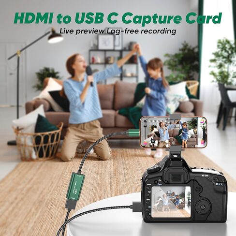 بطاقة التقاط الفيديو، بطاقة التقاط 4K USB 3.0 HDMI إلى USB C، بطاقة تسجيل 1080P 60FPS للألعاب والبث، متوافقة مع IPad Windows Mac OS Switch PS5/4 Xbox OBS Zoom DSLR Camera (أخضر) in Saudi Arabia