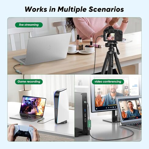 بطاقة التقاط الفيديو، بطاقة التقاط 4K USB 3.0 HDMI إلى USB C، بطاقة تسجيل 1080P 60FPS للألعاب والبث، متوافقة مع IPad Windows Mac OS Switch PS5/4 Xbox OBS Zoom DSLR Camera (أخضر) in Saudi Arabia