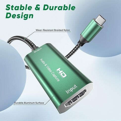 بطاقة التقاط الفيديو، بطاقة التقاط 4K USB 3.0 HDMI إلى USB C، بطاقة تسجيل 1080P 60FPS للألعاب والبث، متوافقة مع IPad Windows Mac OS Switch PS5/4 Xbox OBS Zoom DSLR Camera (أخضر) in Saudi Arabia