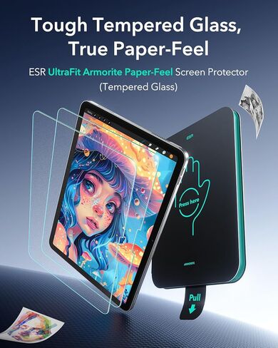 عبوة من قطعتين من واقيات الشاشة ذات الملمس الورقي من ESR لجهاز iPad Air 11 بوصة (M4/M3/M2) 2026/2025/2024، اكتب وارسم مثل الورق، فيلم زجاجي مقوى 9H مع صينية فائقة الملاءمة، ودعم قلم Apple in Saudi Arabia