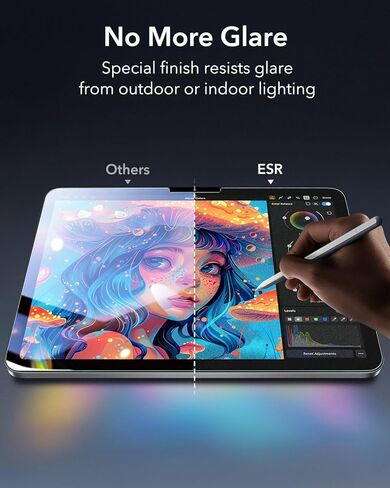 عبوة من قطعتين من واقيات الشاشة ذات الملمس الورقي من ESR لجهاز iPad Air 11 بوصة (M4/M3/M2) 2026/2025/2024، اكتب وارسم مثل الورق، فيلم زجاجي مقوى 9H مع صينية فائقة الملاءمة، ودعم قلم Apple in Saudi Arabia