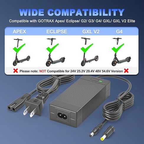 شاحن سكوتر 42 فولت 2 أمبير متوافق مع Gotrax GXL V2، G2، G3، G4، Apex، Eclipse، Rival، XR Elite، مصدر طاقة كهربائي Tour XP متوافق مع شاحن Gotrax Alpha XL in Saudi Arabia