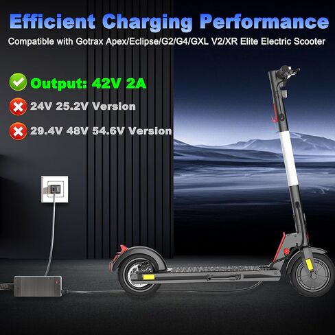 شاحن سكوتر 42 فولت 2 أمبير متوافق مع Gotrax GXL V2، G2، G3، G4، Apex، Eclipse، Rival، XR Elite، مصدر طاقة كهربائي Tour XP متوافق مع شاحن Gotrax Alpha XL in Saudi Arabia