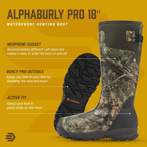 حذاء LaCrosse Alphaburly Pro 18 المعزول للصيد - أحذية مطاطية مموهة معزولة - بطانة ثينسوليت 1000 جرام وبطانة سريعة الجفاف - حذاء صيد مقاوم للماء للرجال - Mossy Oak Country Dna 1000g - 10 in Saudi Arabia