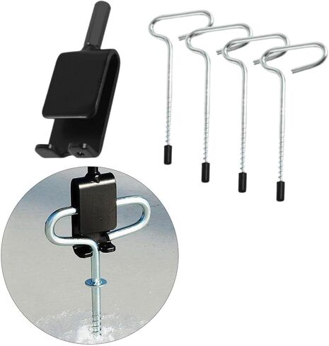 Ice Anchor Tool Kit Drill Adapter with 4 Threaded Pegs, 11.5cm (4.5in) Adapter & 16.5cm (6.5in) Pegs, Heavy Duty Metal Shelter Stakes for Ice Fishing Tent Setup in Saudi Arabia