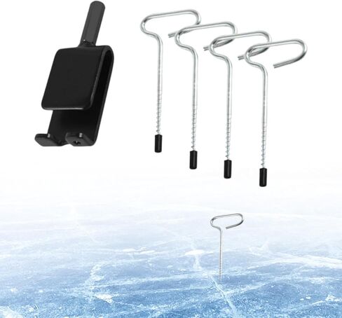 Ice Anchor Tool Kit Drill Adapter with 4 Threaded Pegs, 11.5cm (4.5in) Adapter & 16.5cm (6.5in) Pegs, Heavy Duty Metal Shelter Stakes for Ice Fishing Tent Setup in Saudi Arabia