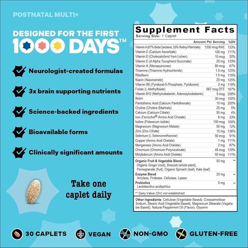 Mama Bird Postnatal Vitamins for Breastfeeding and Postpartum, Whole Food Organic Blend, Methylated Vitamins, Vegan, Post Natal Bonus 10 Smoothie Recipes for New Moms, Once Daily, 30 Ct in Saudi Arabia