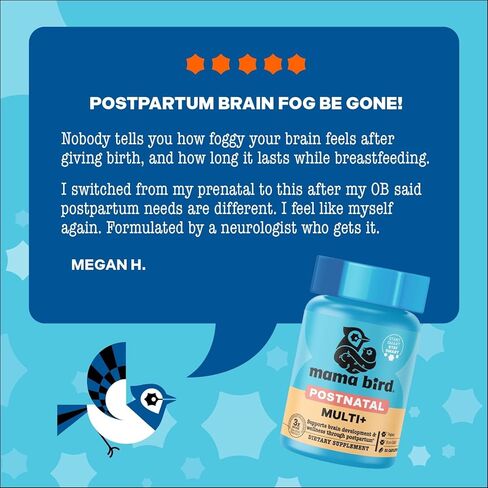 Mama Bird Postnatal Vitamins for Breastfeeding and Postpartum, Whole Food Organic Blend, Methylated Vitamins, Vegan, Post Natal Bonus 10 Smoothie Recipes for New Moms, Once Daily, 30 Ct in Saudi Arabia