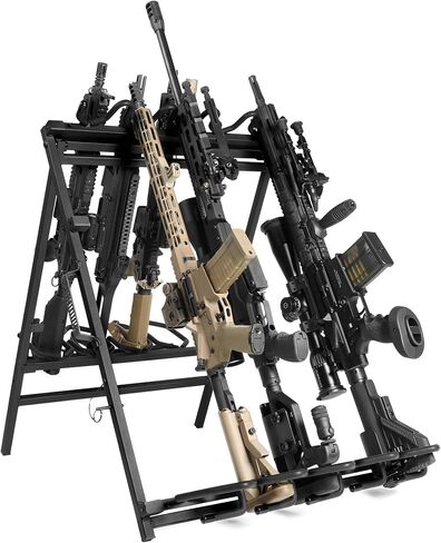 Savior Equipment Portable Folding 9 Gun Free-Standing Rifle Rack, Heavy-Duty Steel Frame, Deer Camp Firearms Display Stand, 2 Height Settings Fit Most Carbine and AR Pistols in Saudi Arabia