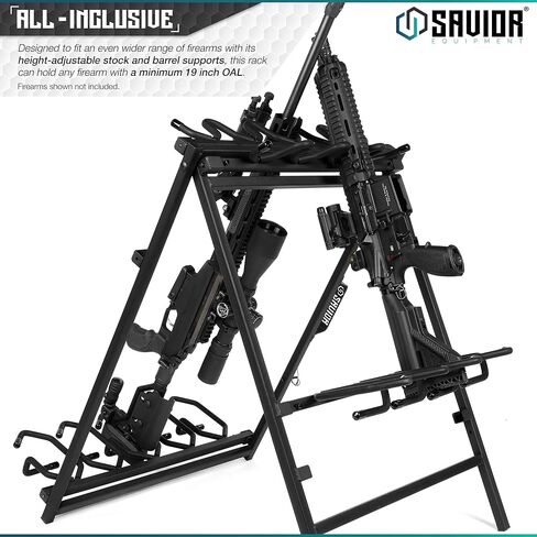 Savior Equipment Portable Folding 9 Gun Free-Standing Rifle Rack, Heavy-Duty Steel Frame, Deer Camp Firearms Display Stand, 2 Height Settings Fit Most Carbine and AR Pistols in Saudi Arabia
