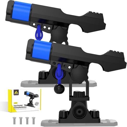 GearTrust 2-in-1 Fishing Rod Holder for Boat Kayak Rod Holder Track Deck Mount, Secure Fishing Pole Holders with Three Tier Rod Protection,Dual T Bolt, Bungee Cord & Sliding Loop in Saudi Arabia