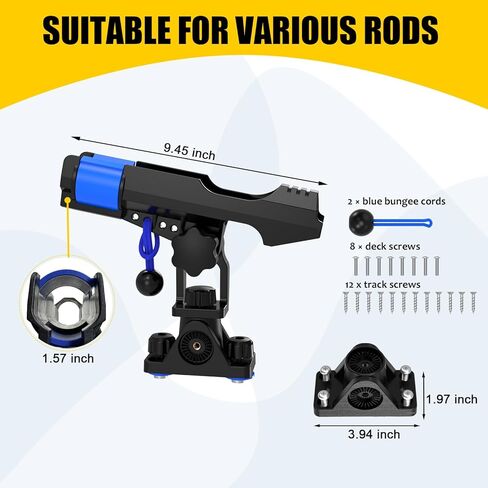 GearTrust 2-in-1 Fishing Rod Holder for Boat Kayak Rod Holder Track Deck Mount, Secure Fishing Pole Holders with Three Tier Rod Protection,Dual T Bolt, Bungee Cord & Sliding Loop in Saudi Arabia