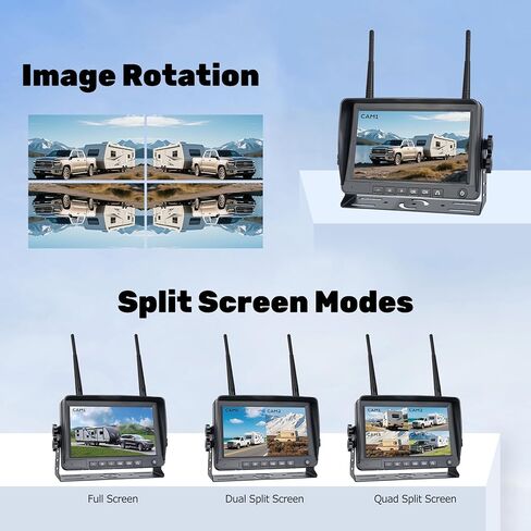 كاميرا احتياطية لاسلكية RV مقاس 7 بوصات 3 مغناطيسية، شاشة DVR HD1080P، IP69 مقاومة للماء ورؤية ليلية بالأشعة تحت الحمراء 3 × 9600 مللي أمبير في الساعة، كاميرات قابلة لإعادة الشحن، كاميرتان جانبيتان وكاميرا خلفية واحدة لشاحنة مقطورة in Kuwait